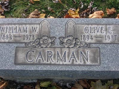 William Wayble Carman Jun 1 1884-Nov 20 1973 / Olive Emma McCain May 29 1894-Feb 8 1987